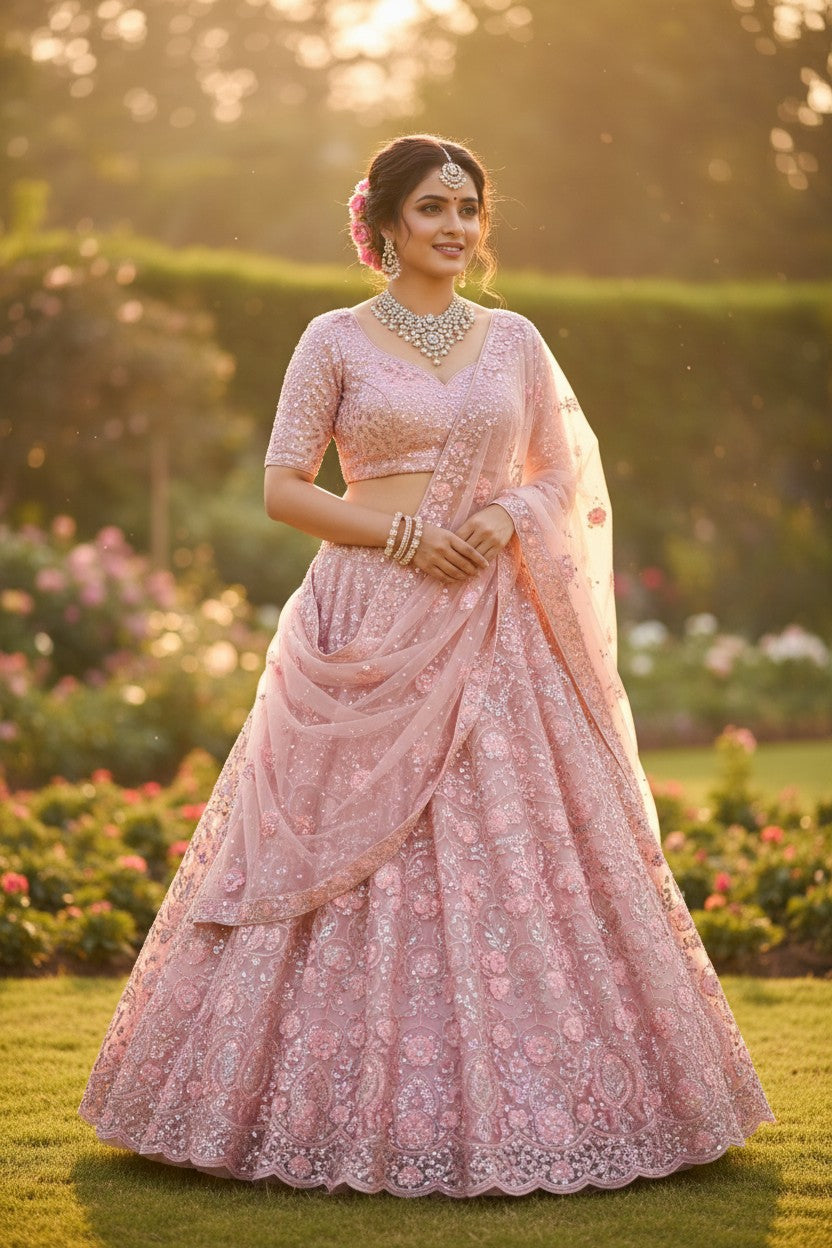 Bridal Embroidered Net Lehenga Choli Set | Rangoli