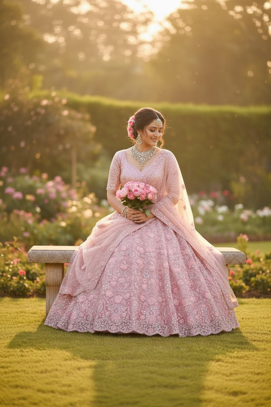 Bridal Embroidered Net Lehenga Choli Set - View 2 | Rangoli