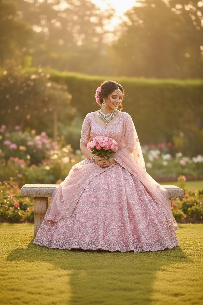 Bridal Embroidered Net Lehenga Choli Set - View 2 | Rangoli