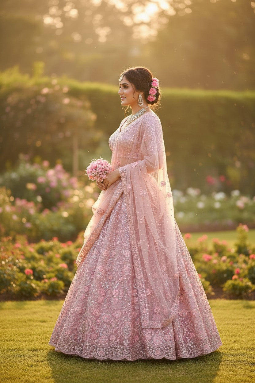 Bridal Embroidered Net Lehenga Choli Set - View 3 | Rangoli