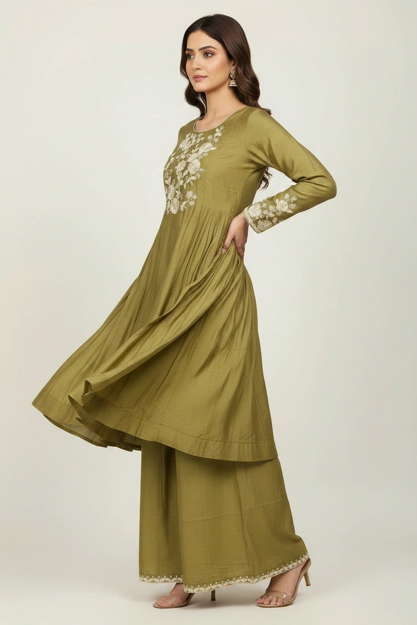 Contemporary Pure Cotton Palazzo Suit Set - Firozi Blue | Rangoli