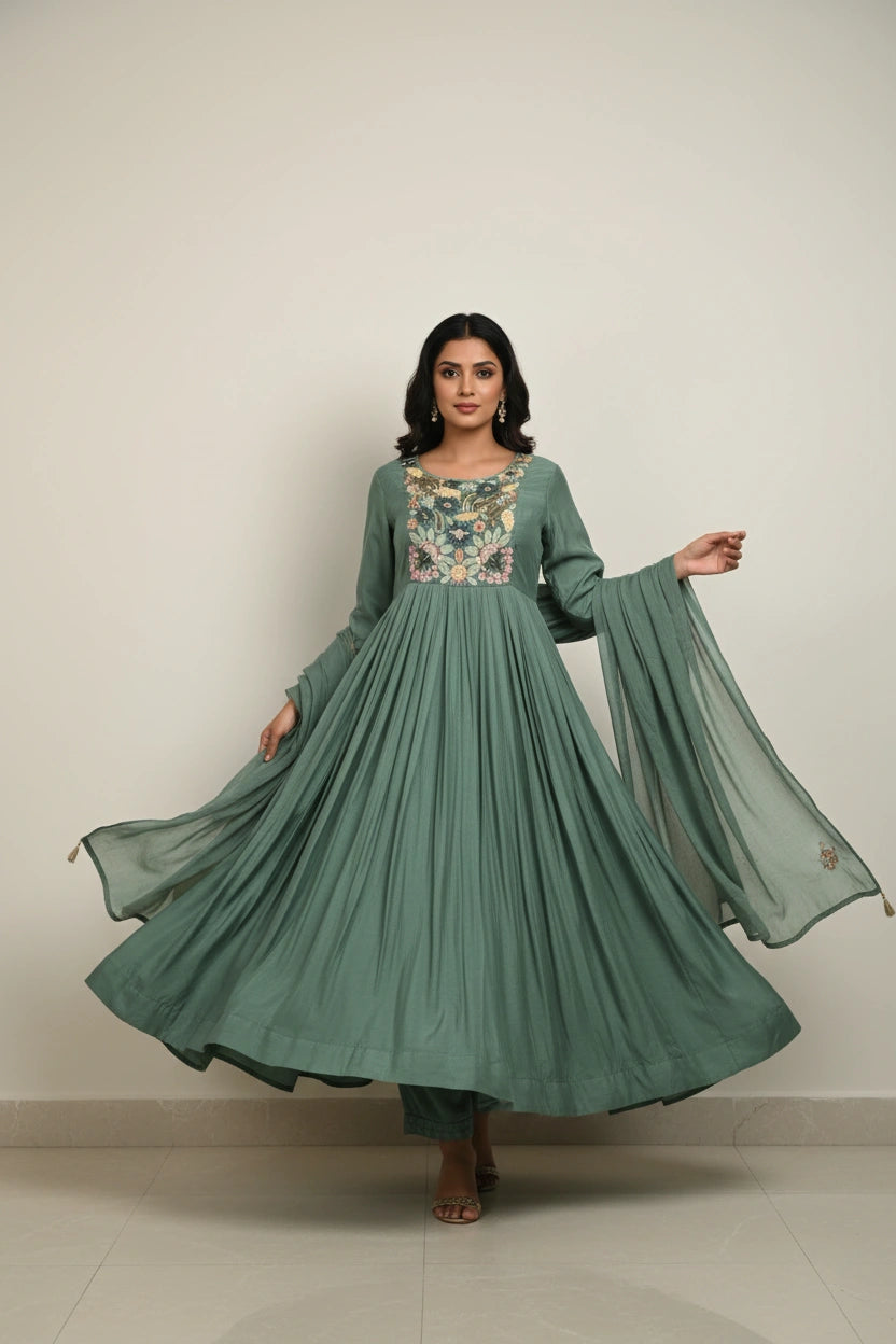 Graceful Cotton Anarkali Suit - Rangoli Sarees