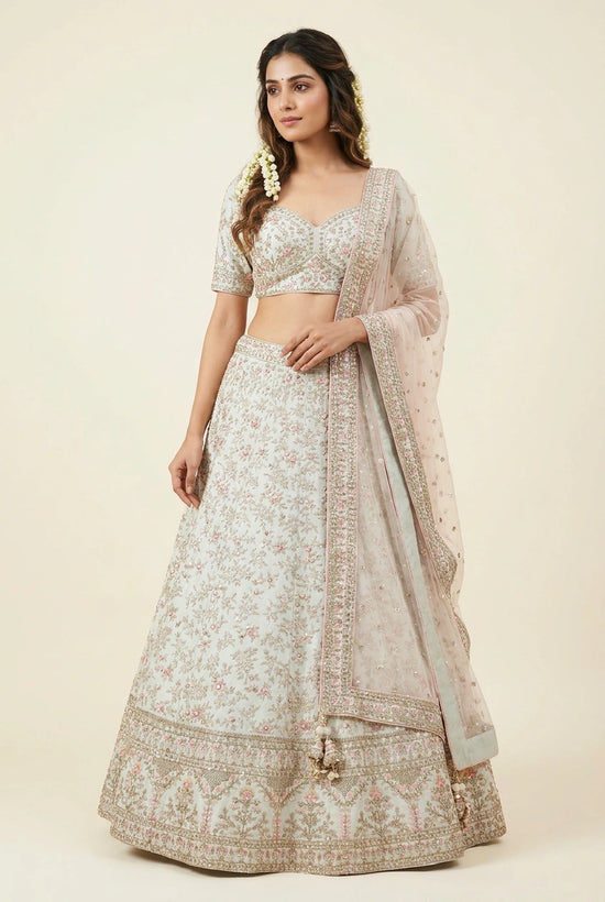 Sea Green Raw Silk Lehenga Set for Festive Reception