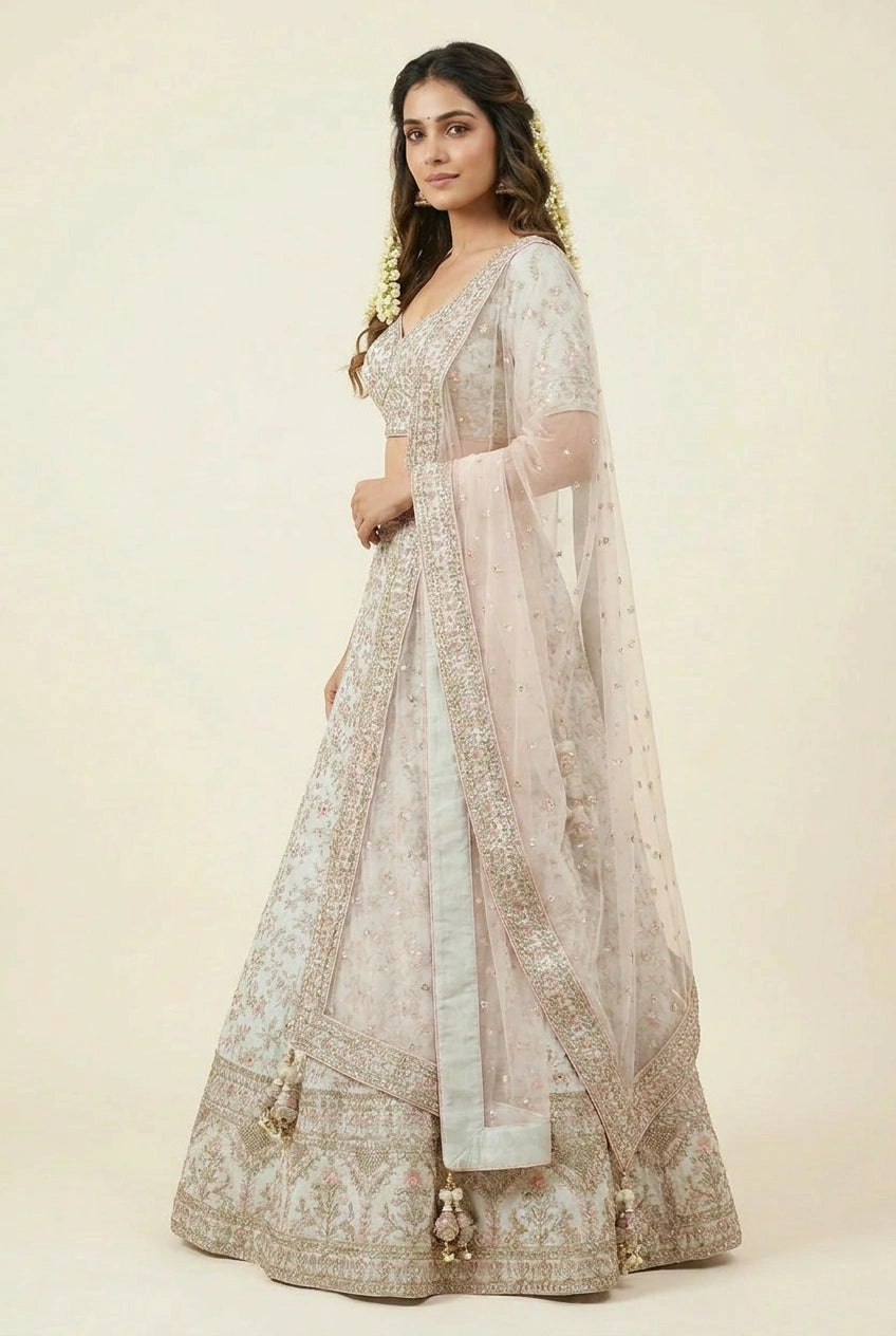 Sea Green Raw Silk Lehenga Set for Festive Reception