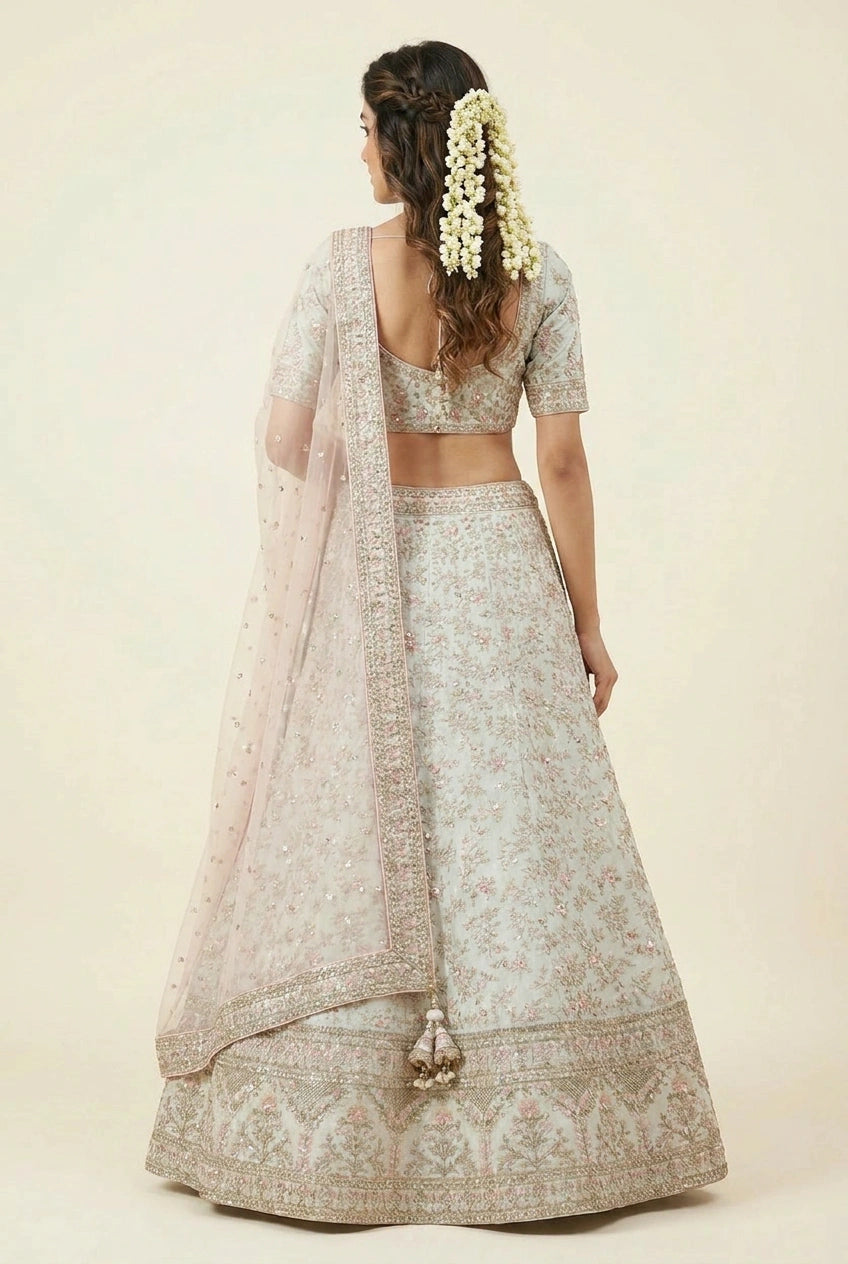 Sea Green Raw Silk Lehenga Set for Festive Reception