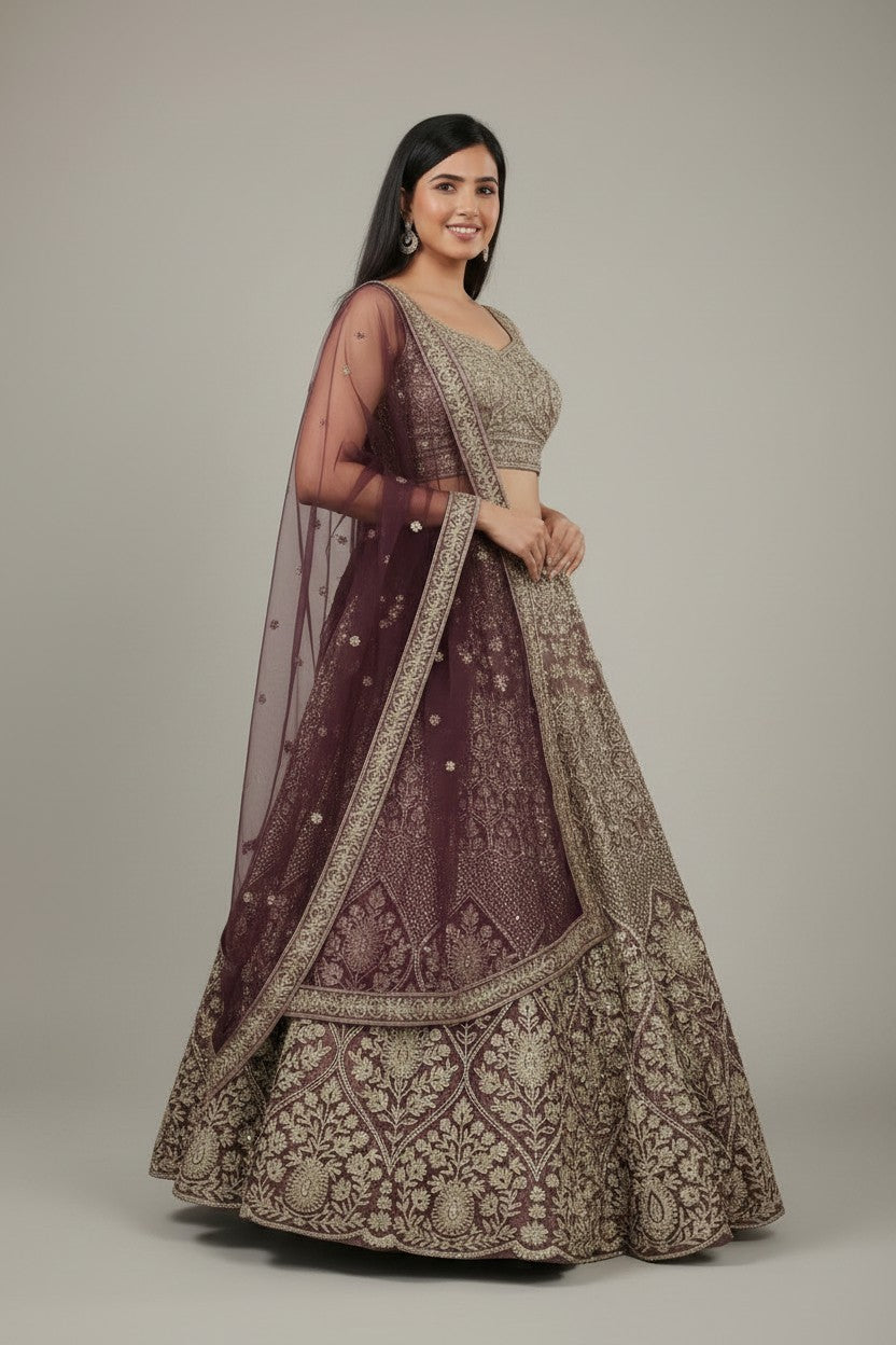 Designer Embroidered Net Lehenga Choli Set - View 2 | Rangoli