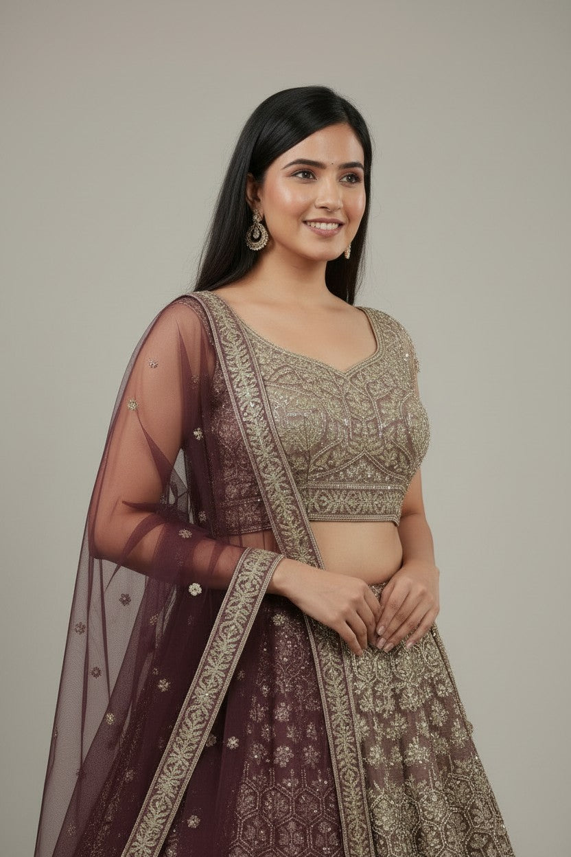 Designer Embroidered Net Lehenga Choli Set - View 4 | Rangoli