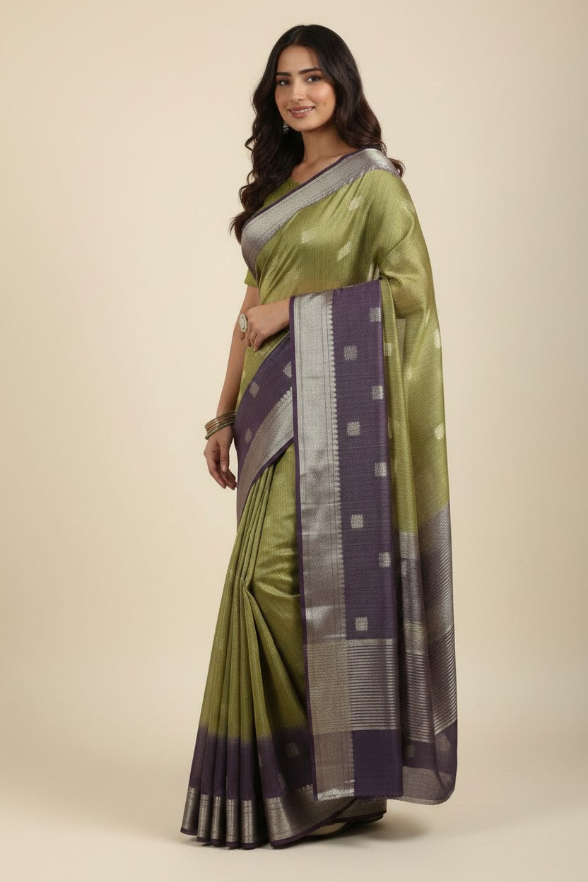 Handcrafted Pure Tussar Silk Chapa Weave Handloom Saree - Wine/Mauve | Rangoli