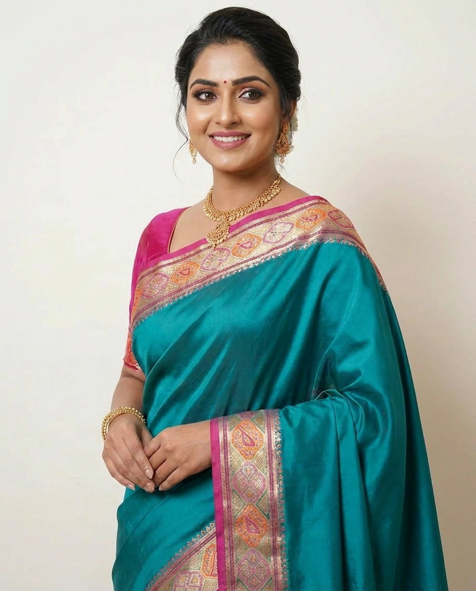 Assamese Silk Saree with Ornate Border - Rangoli India