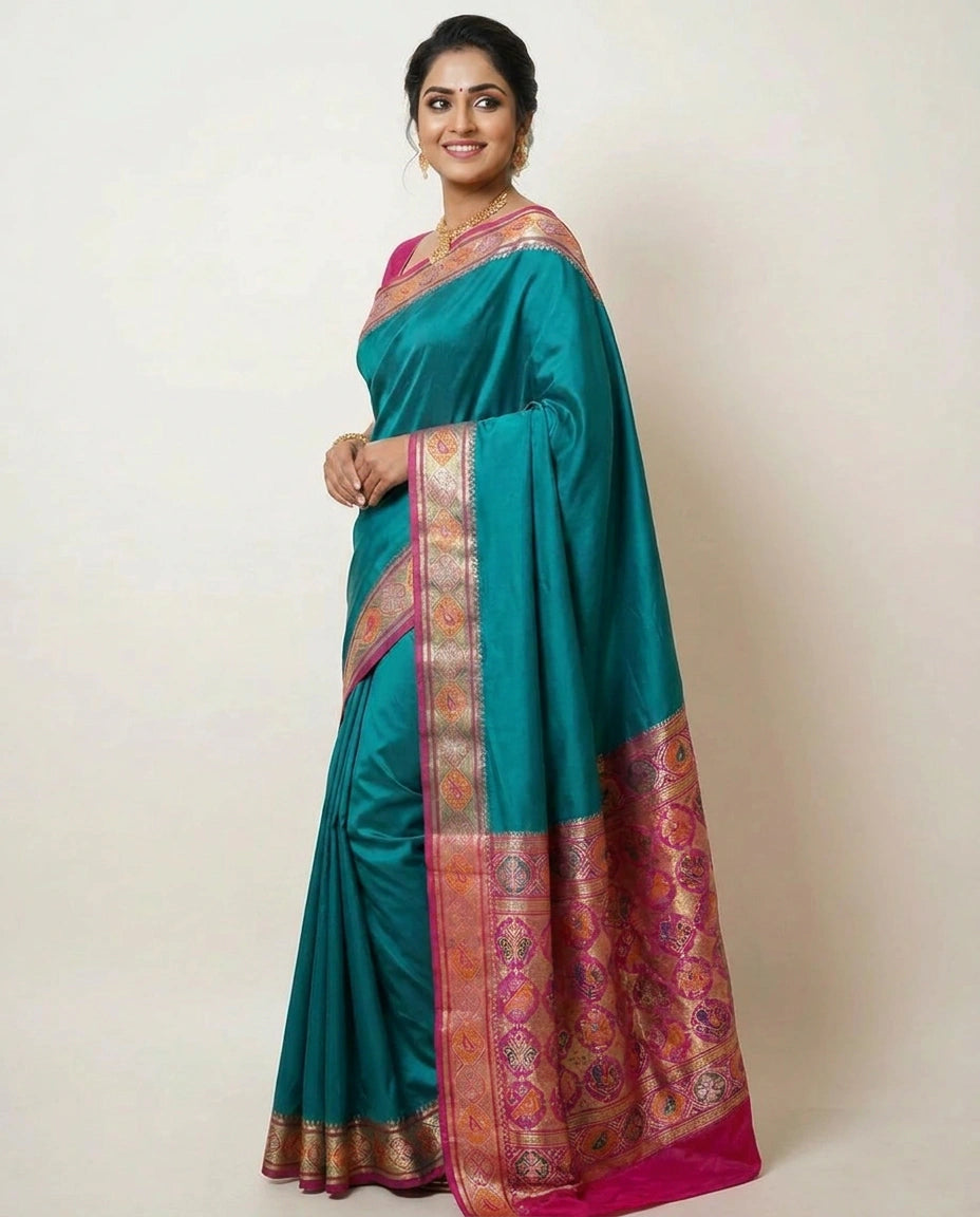 Assamese Silk Saree with Ornate Border - Rangoli India