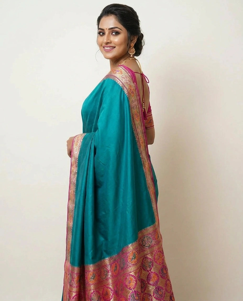 Assamese Silk Saree with Ornate Border - Rangoli India
