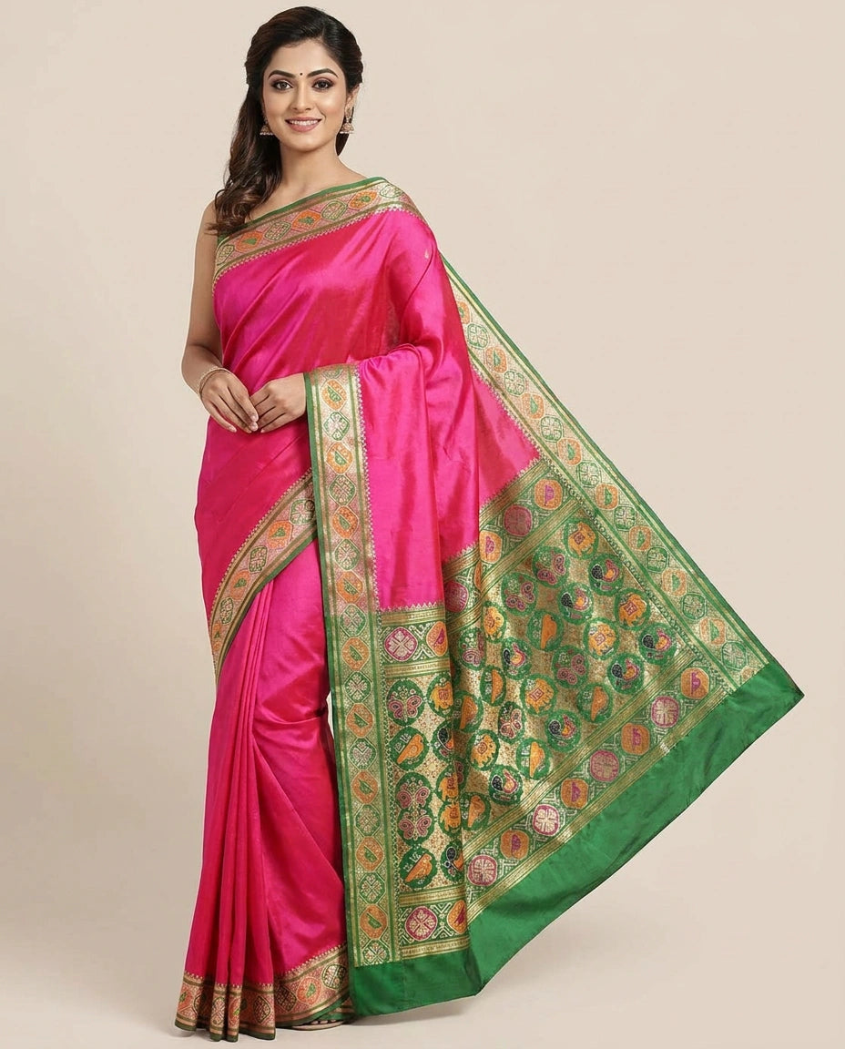 Assamese Silk Saree with Ornate Border - Rangoli India