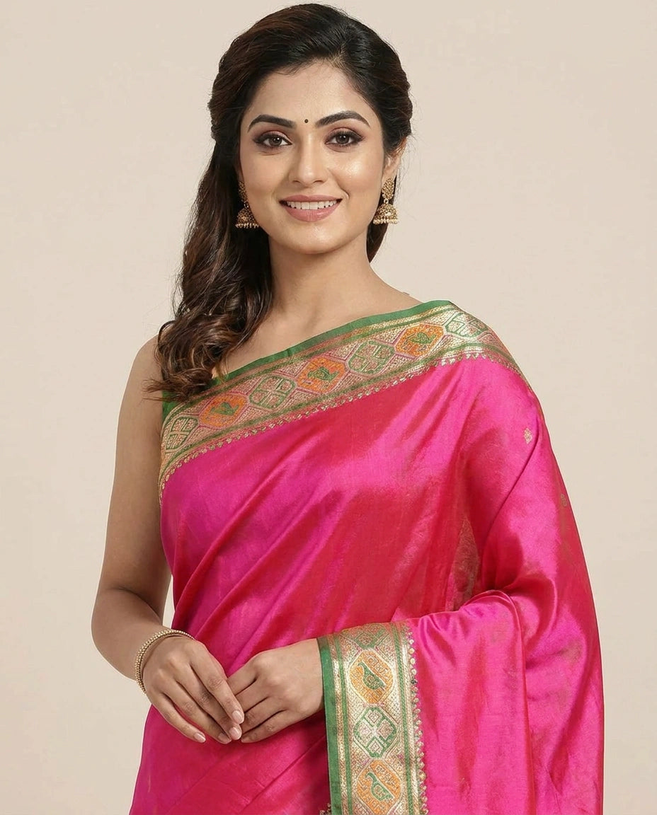 Assamese Silk Saree with Ornate Border - Rangoli India