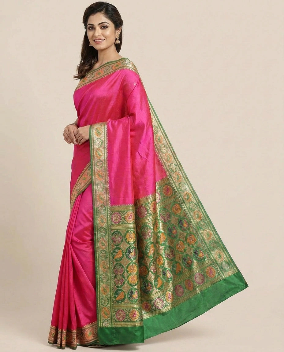 Assamese Silk Saree with Ornate Border - Rangoli India