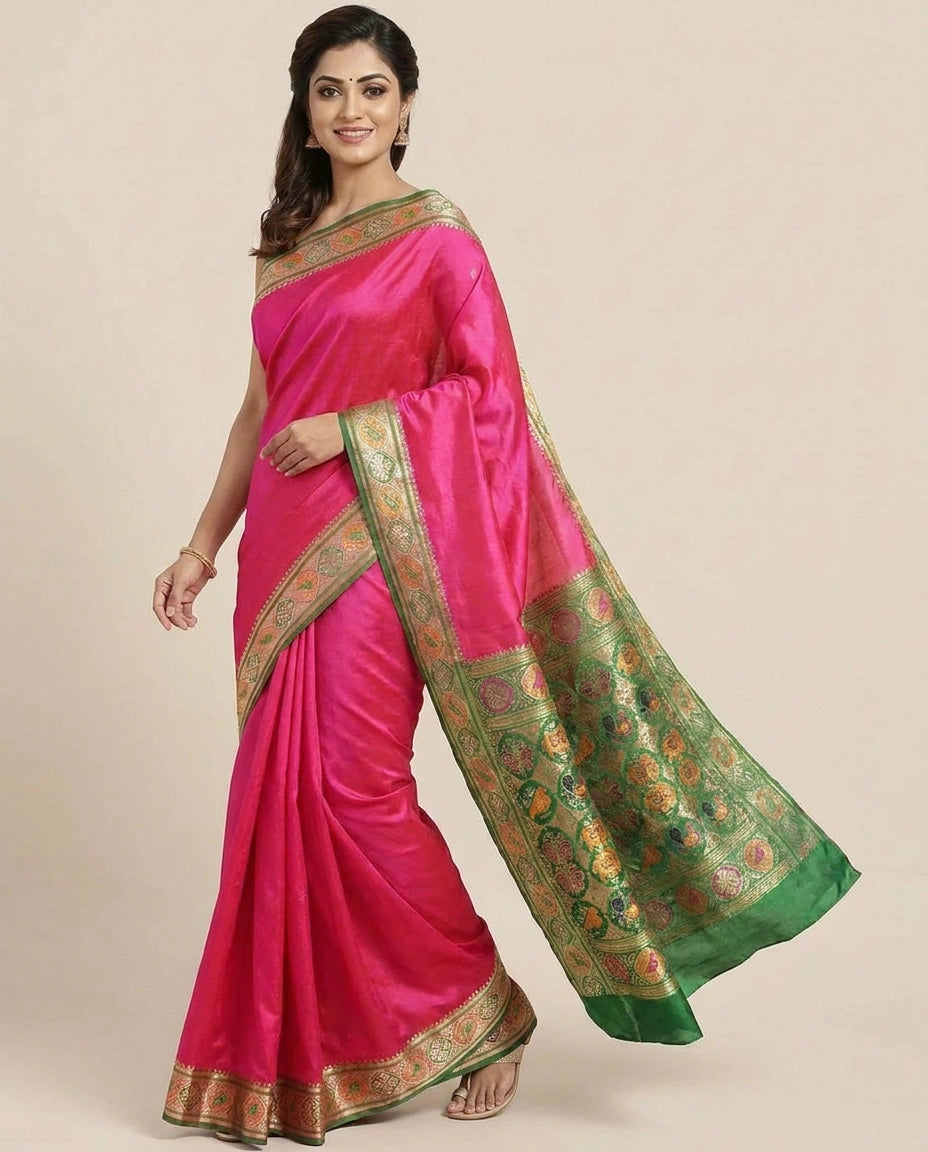 Assamese Silk Saree with Ornate Border - Rangoli India