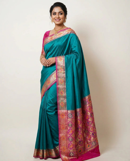 Assamese Silk Saree with Ornate Border - Rangoli India