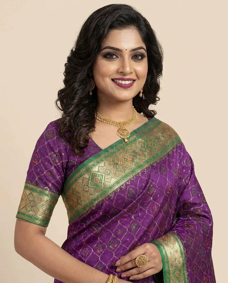 Assamese Silk Saree with Woven Border - Rangoli India
