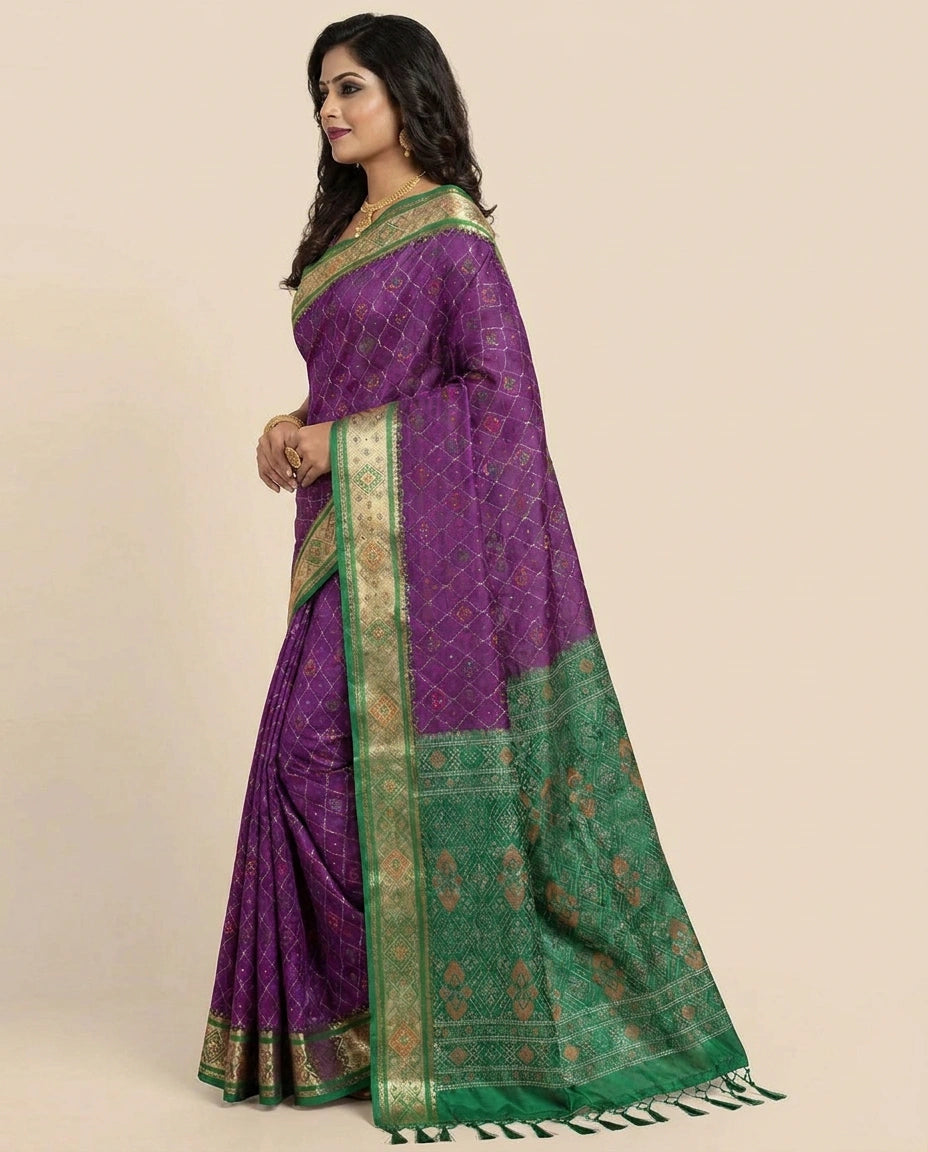 Assamese Silk Saree with Woven Border - Rangoli India