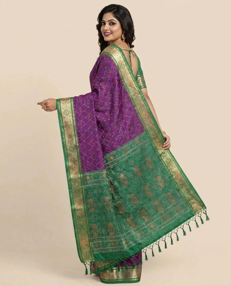 Assamese Silk Saree with Woven Border - Rangoli India