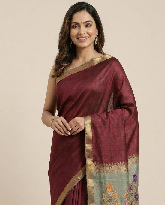 Tussar Silk Banarasi Saree with Woven Border - Rangoli India