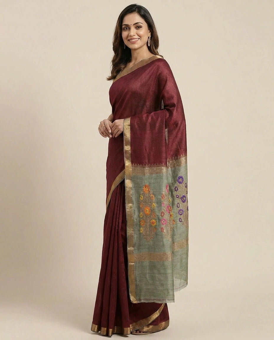 Tussar Silk Banarasi Saree with Woven Border - Rangoli India
