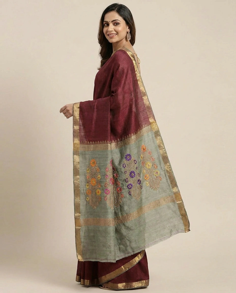 Tussar Silk Banarasi Saree with Woven Border - Rangoli India