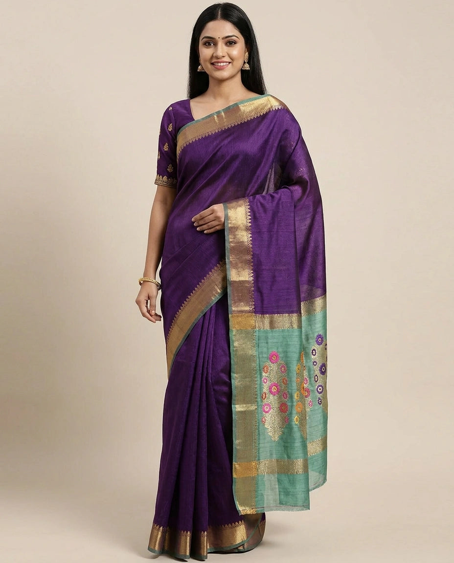 Tussar Silk Banarasi Saree with Woven Border - Rangoli India
