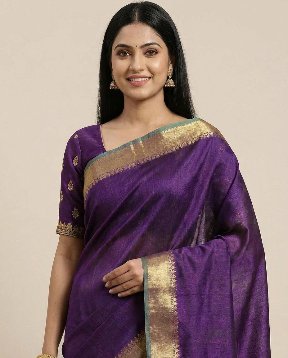 Tussar Silk Banarasi Saree with Woven Border - Rangoli India