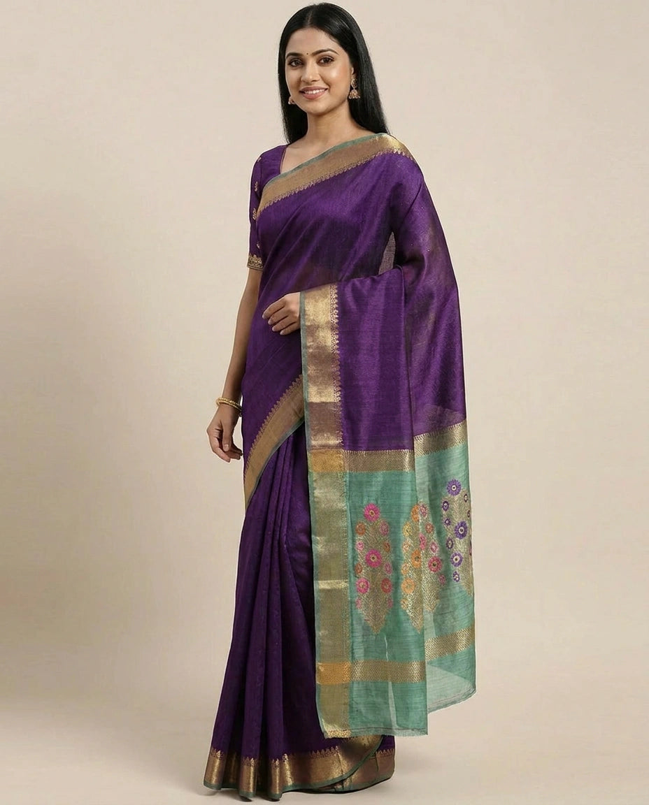 Tussar Silk Banarasi Saree with Woven Border - Rangoli India