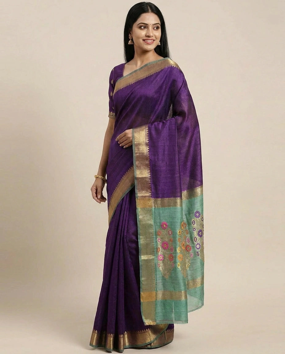 Tussar Silk Banarasi Saree with Woven Border - Rangoli India