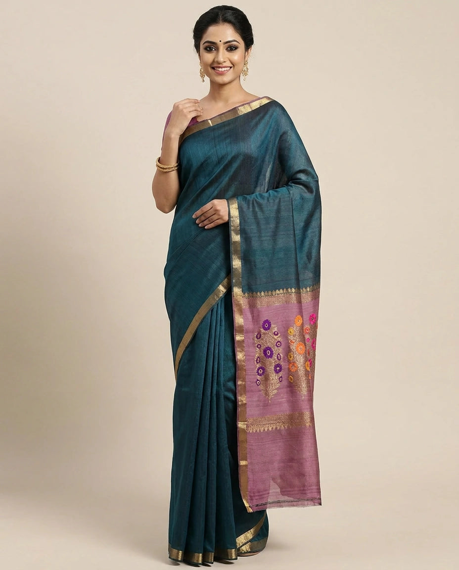 Tussar Silk Banarasi Saree with Woven Border - Rangoli India
