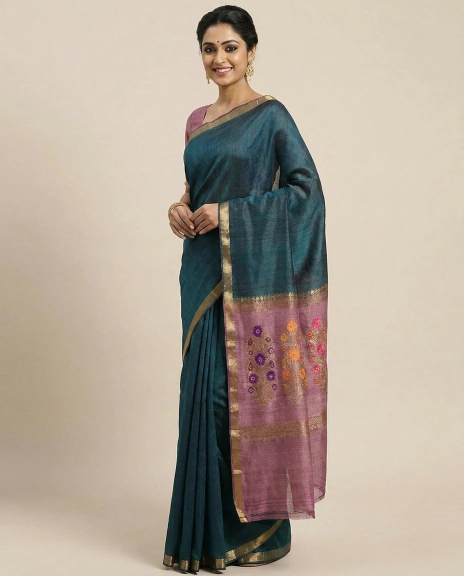 Tussar Silk Banarasi Saree with Woven Border - Rangoli India