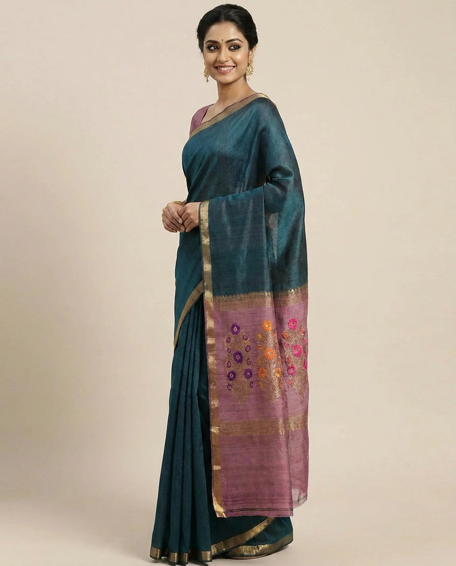 Tussar Silk Banarasi Saree with Woven Border - Rangoli India
