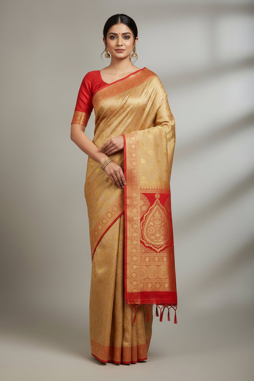 Traditional fabric with gold and red patterns