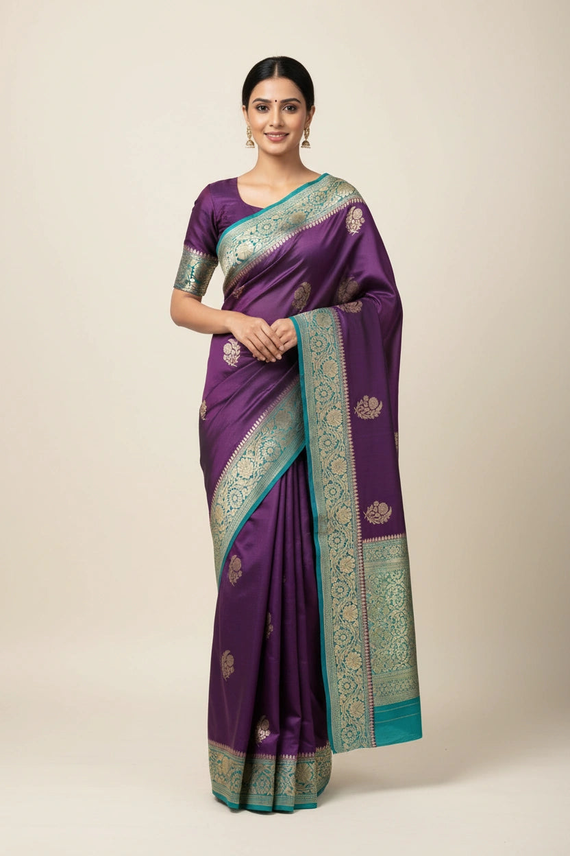 Banarasi Puna Silk Saree with Intricate Zari Work