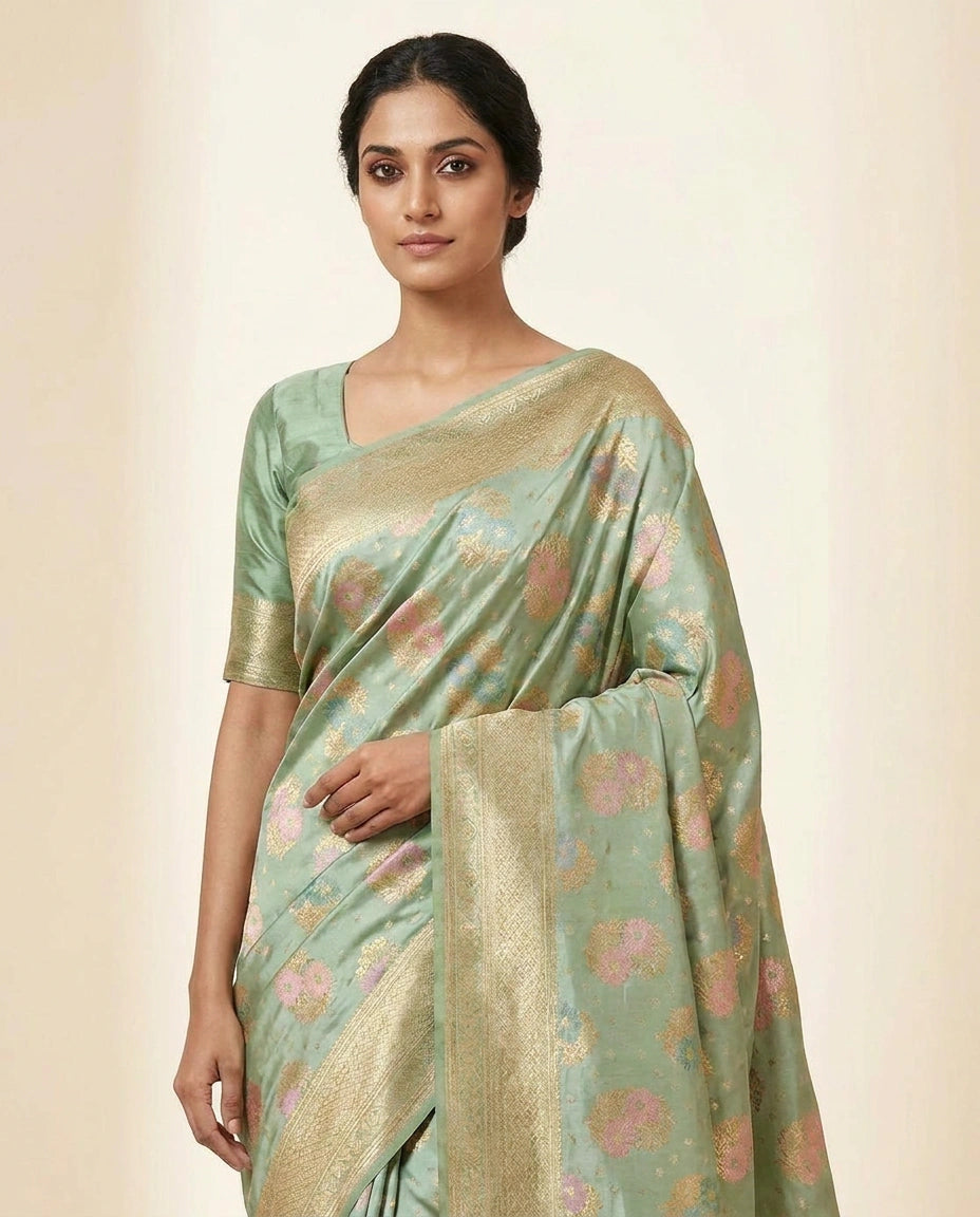 Woven Katan Silk Banarasi Saree with Contrast Zari Pallu view 2
