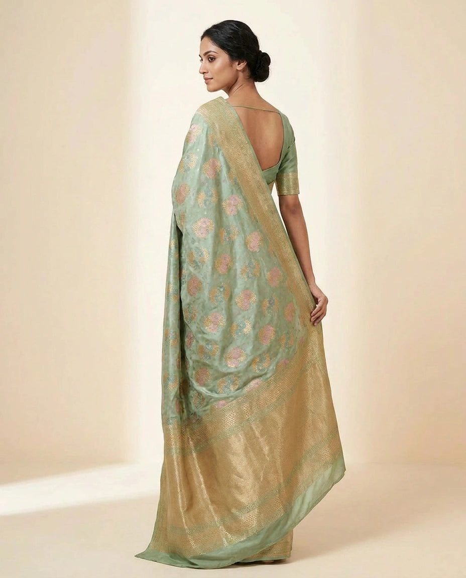 Woven Katan Silk Banarasi Saree with Contrast Zari Pallu view 4