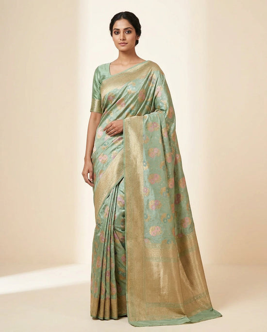 Yellow Woven Katan Silk Banarasi Saree with Contrast Zari Pallu