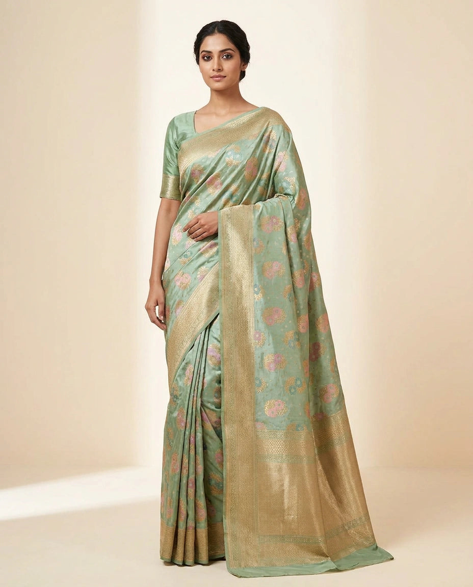 Yellow Woven Katan Silk Banarasi Saree with Contrast Zari Pallu