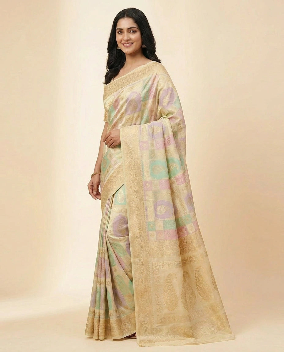 Silk Katan Banarasi Saree with Handwoven Gold Zari Work view 3