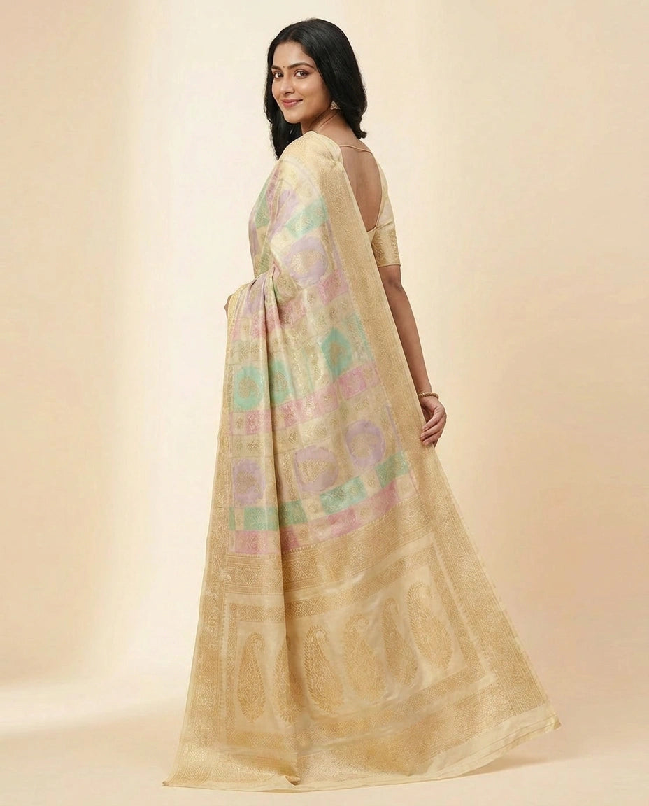 Silk Katan Banarasi Saree with Handwoven Gold Zari Work view 4