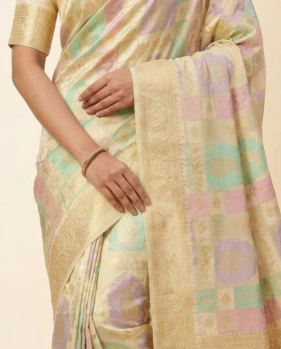 Silk Katan Banarasi Saree with Handwoven Gold Zari Work view 5