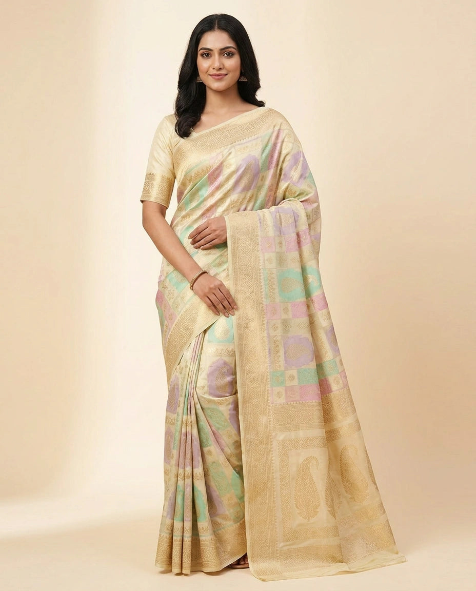 Silk Katan Banarasi Saree with Handwoven Gold Zari Work view 1