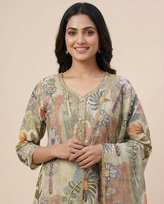Pista Green Straight Suit in Cotton - Rangoli India