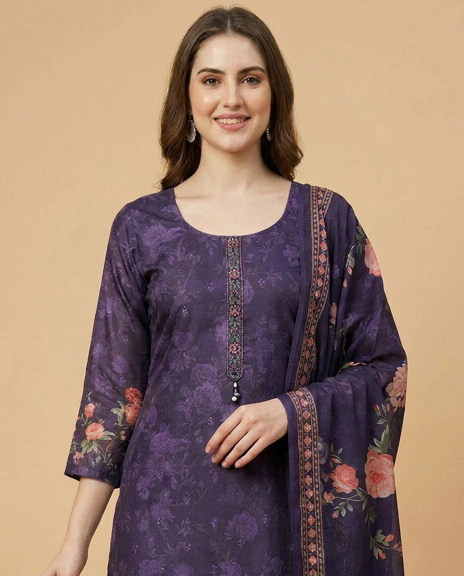 Purple Straight Suit - Rangoli India