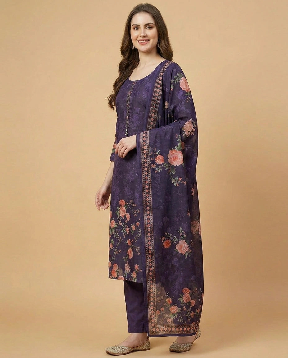 Purple Straight Suit - Rangoli India