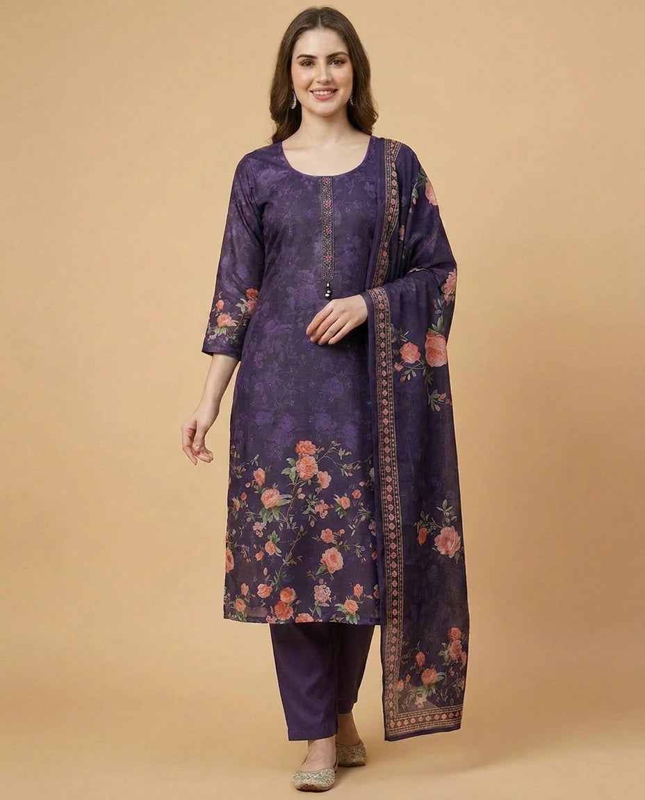 Purple Straight Suit - Rangoli India