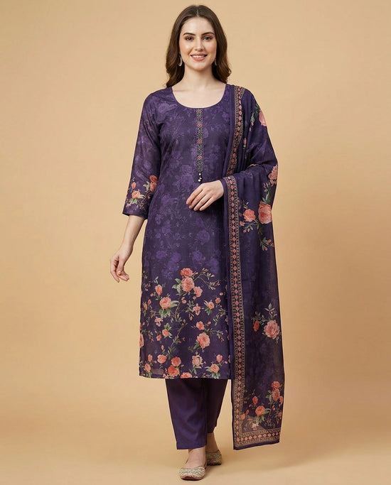 Purple Straight Suit - Rangoli India