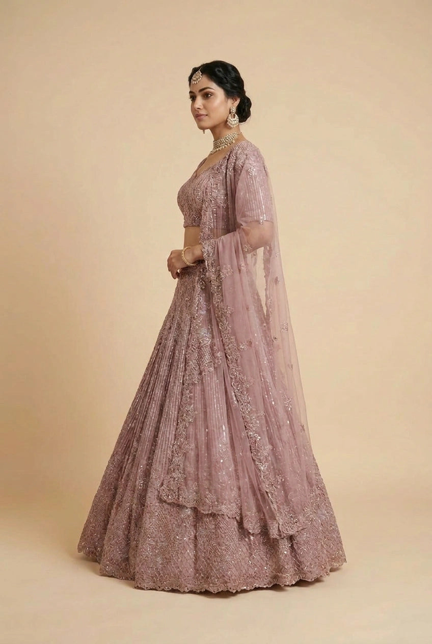 Net Lehenga Set with Resham Embroidery for Mehendi Function
