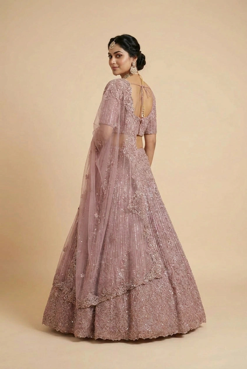 Net Lehenga Set with Resham Embroidery for Mehendi Function